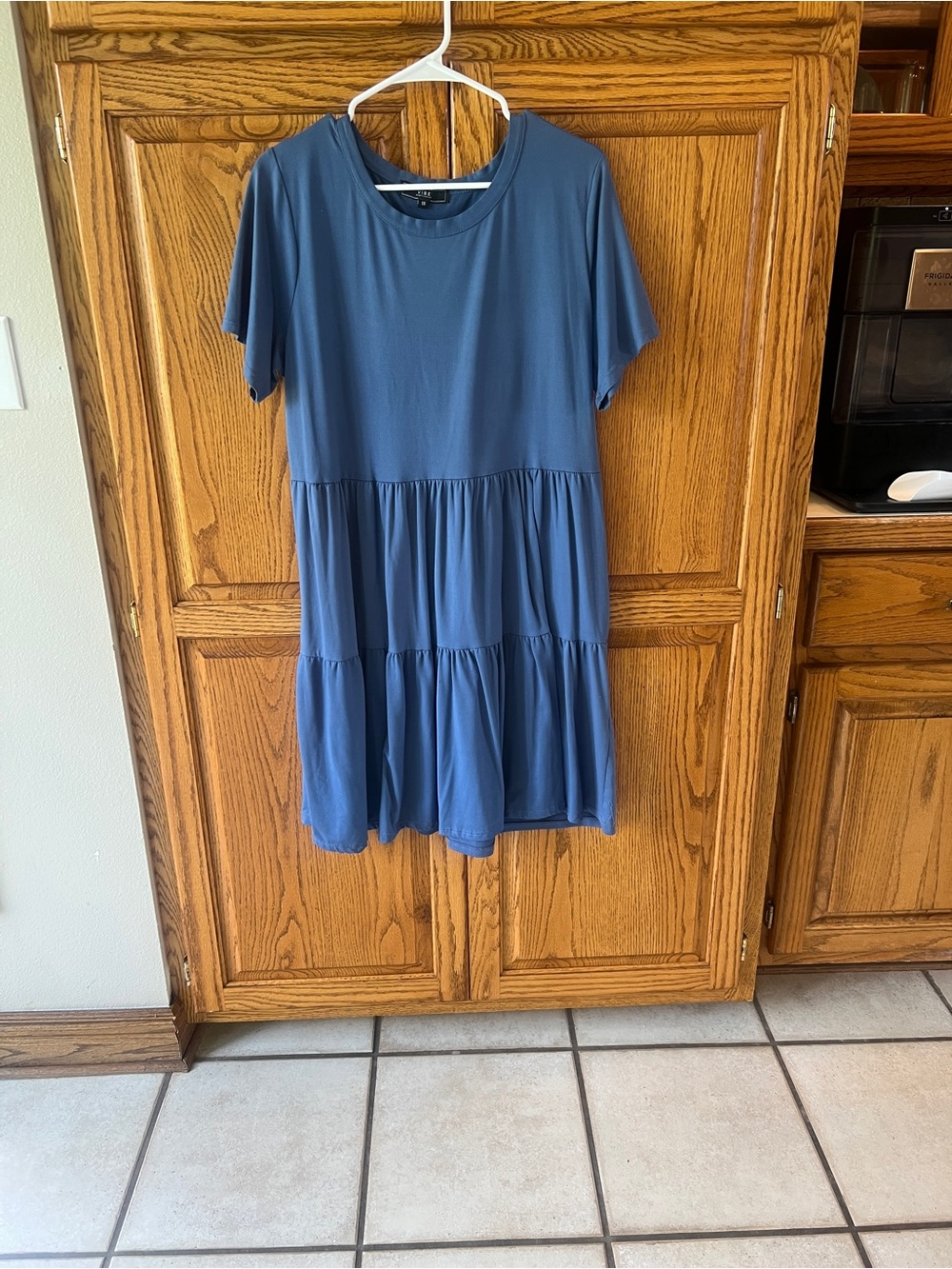 Vibe Blue Short Sleeve Tiered Babydoll Dress